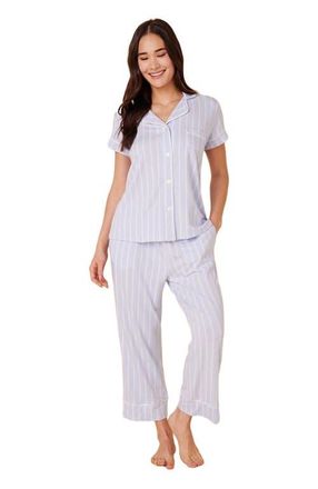 The Cats Pajamas Pima Knit Holiday Capri Set in Heritage Stripe Blue at Nordstrom, Size X-Small