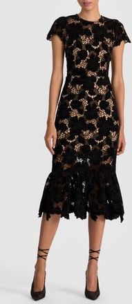 Alice & Olivia Clover Open Back Lace Overlay Midi Dress in Black at Nordstrom Rack, Size 2