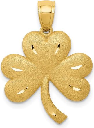 Diamond2Deal 14k Yellow Gold Brushed Diamond-cut Shamrock Pendant