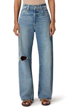 Paige Arellia Skimmer Covered Button Fly Wide Leg Jeans in Terazzo Destructed Chew Hem at Nordstrom, Size 25