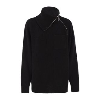 Sportmax Salpa Kasjmierblend Trui Met Rits - Dames - Coltruien - Zwart - XS - Kasjmier - Truien & Vesten