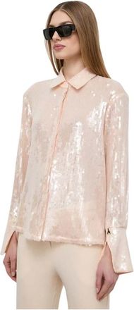 Patrizia Pepe Overhemden, Dames, Oranje, L, Leer, Sequin-Embellished Shirt