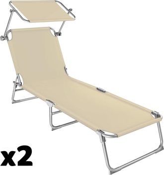 TecTake 2 tumbonas, 4 posiciones, toldo ajustable, 190 x 68 x 28 cm, beige