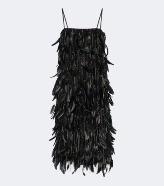 Costarellos Julita embellished fringed cocktail dress