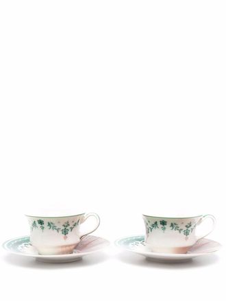 Seletti hybrid contrast-print tea cup set - unisex - Porcelain - One Size - White