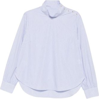 Nine In The Morning Shirt met hoge hals en verticale strepen - Dames - Overhemden - Blauw - M - Katoen - Overhemden