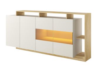 Vente-Unique Aparador 4 puertas y 4 huecos con LEDs - Beige y Natural claro - IDESIA