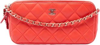 Chanel Pre-owned Vintage Quilted Lambskin Crossbody Bag - Dames - Pre-owned - Oranje - Maat: ONE Size Leer