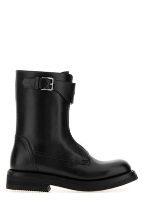 Alexander McQueen Black Solid Round Toe Boot