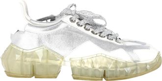 Jimmy Choo London Pre-owned Womens The Diamond Sneakers in Silver and White Leather - Size 38.5 EU/IT