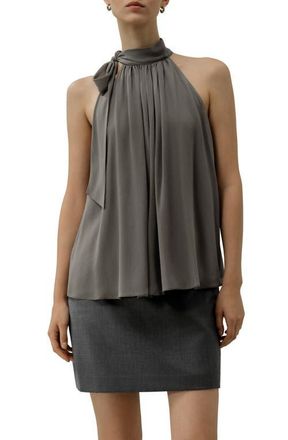 LilySilk Womens Silk Georgette Tie-Neck Blouse in Dark Gray at Nordstrom, Size X-Small