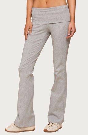 Edikted Ivanne Foldover Stretch Cotton Flare Pants in Dark-Gray-Melange at Nordstrom, Size X-Large