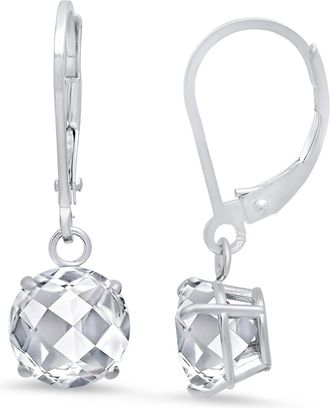 MAX + STONE Sterling Silver Round Checkerboard Cut Gemstone Leverback Earrings (8mm)