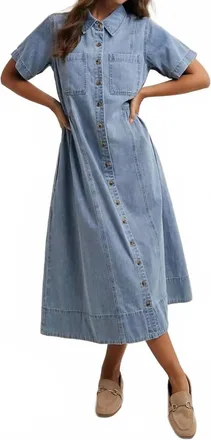 Wishlist Button Front Shirt Dress In Denim