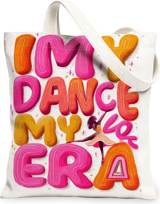 Generic Artistic Dance Canvas Tote Bags, Vintage Style Lightweight Washable Shoulder Strap Reusable Grocery Bags for Shopping Trave, White, 13x15 Inch