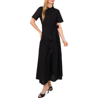 Ted Baker Box Pleat Tie Belt Cotton Maxi Shirtdress in Rich Black at Nordstrom Rack, Size Medium