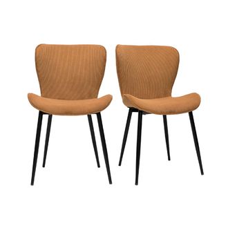 Miliboo Miliboo - Set De 2 Sillas De Dise&ntilde;o De Pana Amarillo Curry Y Metal Negro Addict