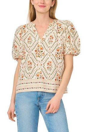 CeCe by Cynthia Steffe Printed Puff Sleeve Top in Orange Zest at Nordstrom Rack, Size X-Large