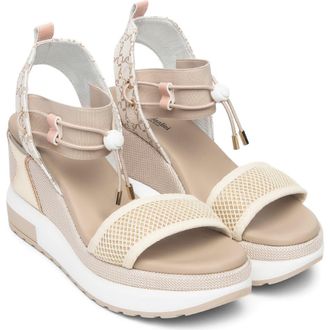 Nero Giardini Bungee Platform Wedge Sandal in Beige /Gold at Nordstrom, Size 10Us