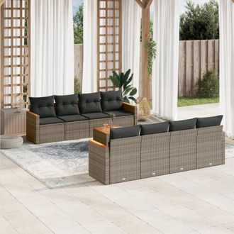 vidaXL Set De Muebles De Jard&iacute;n 9 Pzas Y Cojines Rat&aacute;n Sint&eacute;tico Gris Vidaxl