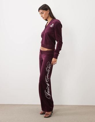 Juicy Couture Rebelle - Joggers dritti color vino con scritta del logo-Rosso