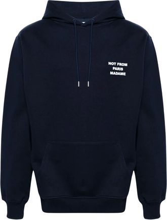 Dr&ocirc;le de Monsieur Slogan-print Katoenen Hoodie - Heren - Hoodies - Blauw - XL - Katoen - Hoodies & sweatvesten