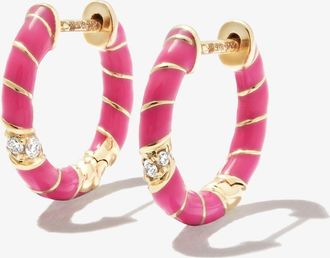 Yvonne Léon 9K Yellow Gold Mini Torsade Enamel And Diamond Hoop Earrings - Womens - Enamel/9kt Yellow Gold