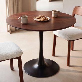 Maisons du monde Mesa de comedor redonda de chapa de nogal y acero negro &Oslash;100 cm