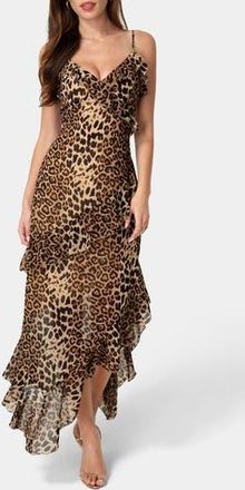 Bebe Ruffle Chiffon Maxi Dress in Leopard at Nordstrom Rack, Size X-Large