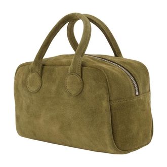 Margesherwood Womens Soft Cowhide Bowling Handbag Khaki