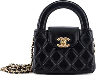 Chanel Kelly Top Handle Shopping Bag Quilted Shiny Aged Calfskin Nano crossbody bag - Nero