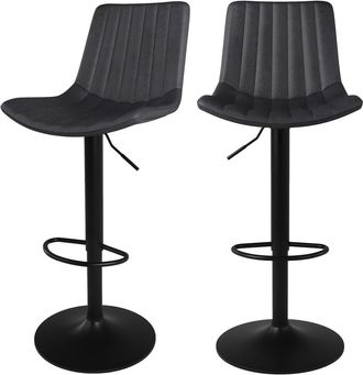 Rendez-Vous D&eacute;co Set de 2 sillas de bar en cuero sint&eacute;tico gris oscuro 62,5/83 cm