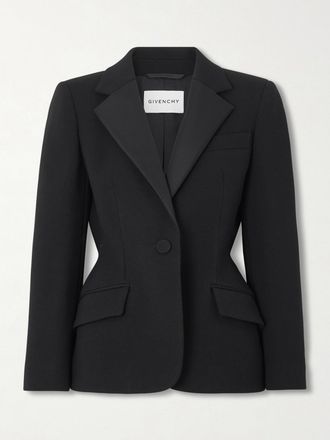 Givenchy Blazer In Misto Lana Testurizzato Con Finiture In Twill Di Misto Seta - Nero