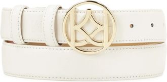 Kazar Witte gladde riem met ronde gesp - Dames - Riemen - Wit - 90 CM - Leer - Accessoires