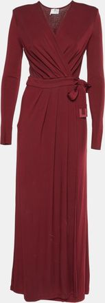 Elisabetta Franchi Burgundy Crepe Jersey Wrap Maxi Dress