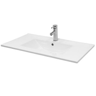 ECD Germany Lavabo rectangular ba&ntilde;o cer&aacute;mica pila empotrado sobre encimera