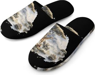 Generic Africa Scene Giraffes Elephants Travel Mens House Slippers Slip Indoor Slipper On Shoes Warm Outdoor