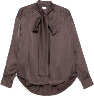 Andamane Overhemden, Dames, Bruin, XS, Satijn, -strik Blouse