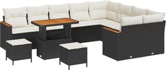 vidaXL Garden Sofa Set with Cushion 12 pcs Black Poly rattan Vidaxl