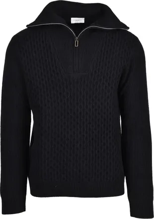 Paolo Pecora Textured Knit Black Wool Zip Sweater by Paolo Pecora
