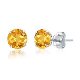 MAX + STONE 14k Yellow or White Gold 6mm Round Solitaire Gemstone Stud Earrings