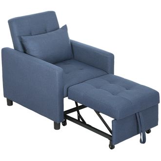 HOMCOM Convertible Single Chair Bed with Upholstered Fabric - Blue | TJ Hughes