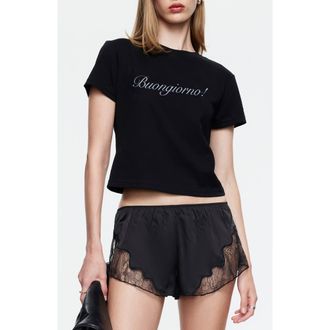 Lioness Ciao Crop Cotton Blend Graphic T-Shirt in Noir at Nordstrom, Size X-Large
