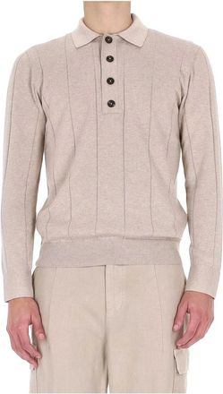 Eleventy Polo met lange mouwen - Heren - Ronde hals truien - Beige - M - Katoen - Truien & Vesten