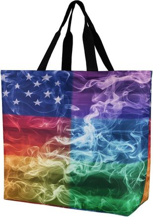 Generic Smoke Gay LGBT Flag Large Reusable Shopping Bag Lightweight Foldable Tote Bags Washable Shoulder Handbag