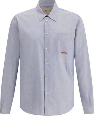 Valentino Mens Striped Buttonup Shirt - Light Grey Cotton - Size EU 40 (Mens)