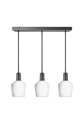 Industville Sleek Opal Glass Schoolhouse 3 Wire Cluster Lights, 5.5 inch, White, Pewter holder