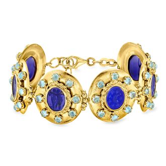 Ross-Simons Italian Tagliamonte Blue Venetian Glass Bracelet With Sky Blue Topaz in 18kt Gold Over Sterling