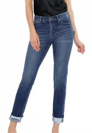 Kancan Midrise Slim Straight Jeans In Medium Stone Wash