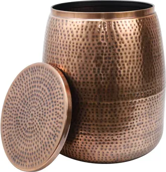 Happimess Merida Modern Rustic Hammered Metal Drum Storage Side Table with Lid in Antique Copper at Nordstrom, Size Medium